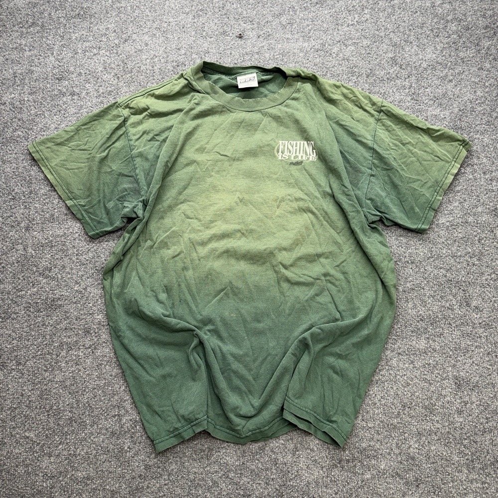 Vintage 90s Fishing T Shirt Men's Large Green Faded